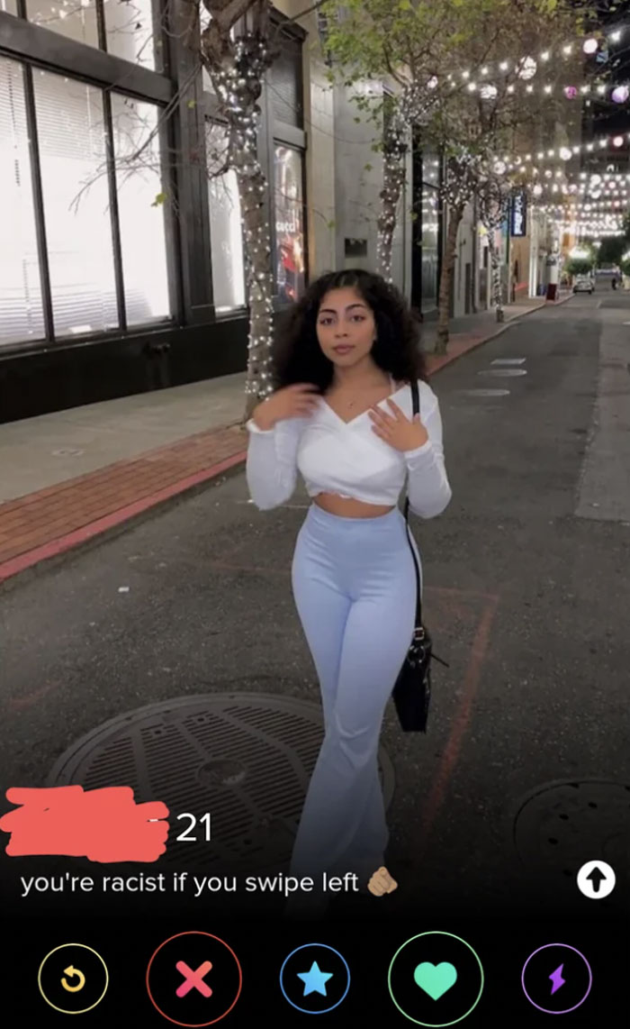 Screenshot of an online dating profile with a woman posing, highlighting wild and cringey online dating experiences.