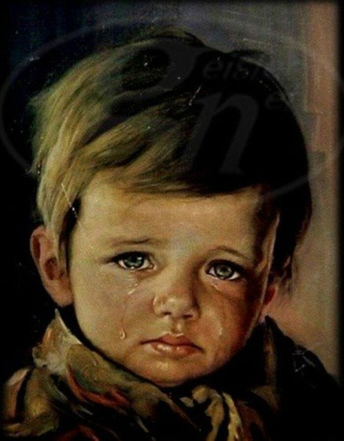 Reproduction Of The Crying Boy Print Series By Giovanni Bragolin, C. 1950s