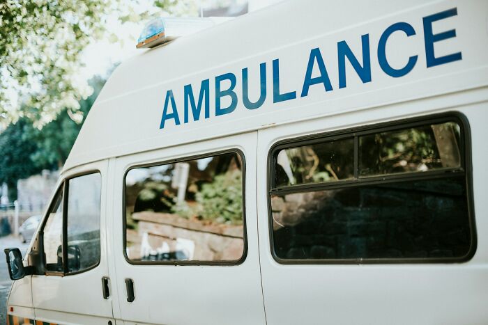 An ambulance parked, hinting at an emergency among the worst wedding moments.