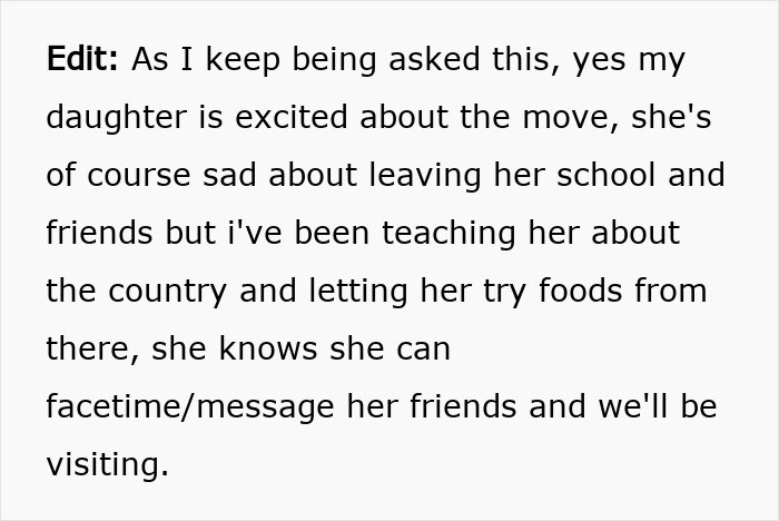 An edit to a text, clarifying a daughter's excitement for a move, following a sister's attempt to kidnap a baby. An edit to a text, clarifying a daughter's excitement for a move, following a sister's attempt to kidnap a baby.