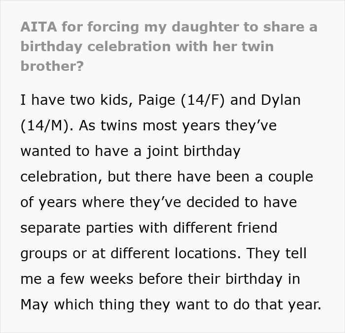 14YO Wants An All-Girls Birthday And Excludes Her Twin Brother, Mom Steps In And Cancels It 14YO Wants An All-Girls Birthday And Excludes Her Twin Brother, Mom Steps In And Cancels It
