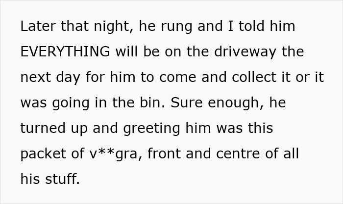 The woman places her ex-husband's packet on the driveway for him to collect, a petty revenge. The woman places her ex-husband's packet on the driveway for him to collect, a petty revenge.