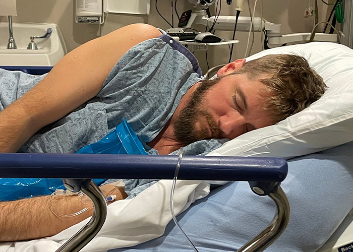 A man sleeping in a hospital bed, receiving treatment related to the 'drunken daughter' incident. A man sleeping in a hospital bed, receiving treatment related to the 'drunken daughter' incident.