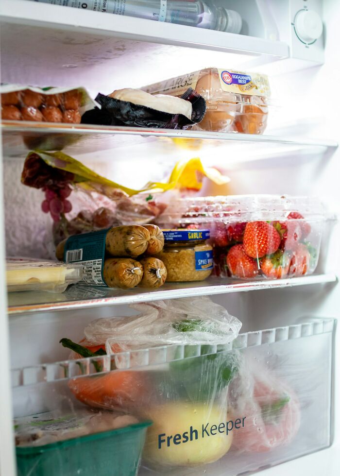 College life: A refrigerator filled with food and groceries, representing the complete freedom of choice and a new world.