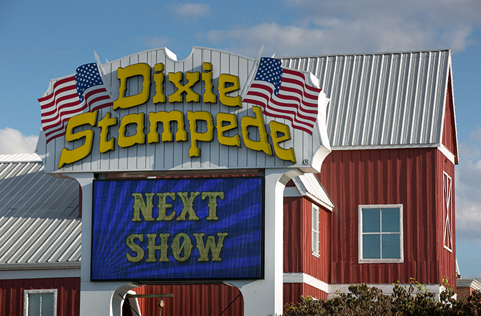 The Dixie Stampede sign, associated with one of Dolly Parton's controversies and feuds.