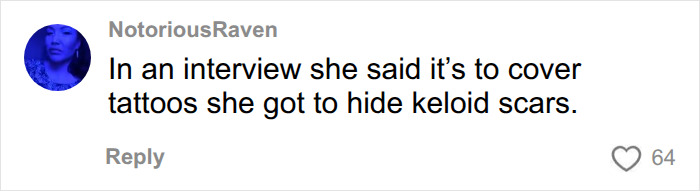 NotoriousRaven's comment about Dolly Parton's tattooed hands and skin-colored gloves, covering keloid scars. NotoriousRaven's comment about Dolly Parton's tattooed hands and skin-colored gloves, covering keloid scars.