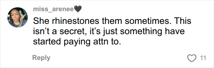 A comment on social media about Dolly Parton covering her tattooed hands with rhinestones. A comment on social media about Dolly Parton covering her tattooed hands with rhinestones.