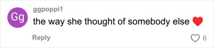 A comment from ggpoppi1 stating, 'the way she thought of somebody else ❤️', regarding the Goth Baddie's dating show moment. A comment from ggpoppi1 stating, 'the way she thought of somebody else ❤️', regarding the Goth Baddie's dating show moment.