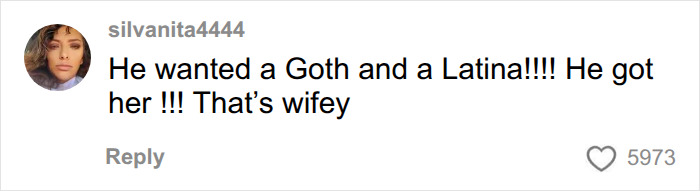 A social media comment on Drake's Goth Baddie, referring to her as wifey after their dating show encounter. A social media comment on Drake's Goth Baddie, referring to her as wifey after their dating show encounter.