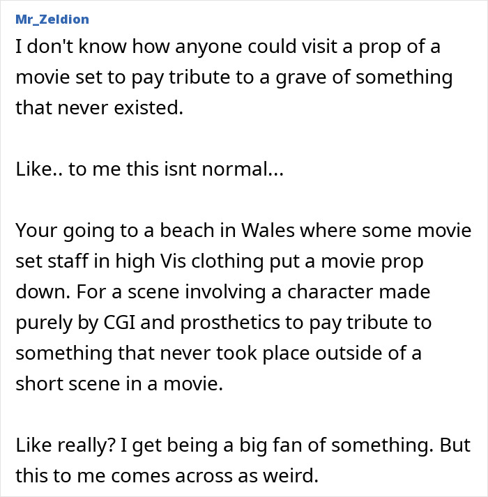 A comment questioning why Harry Potter fans visit a movie prop to pay tribute to a non-existent grave, regarding the undersea cable.