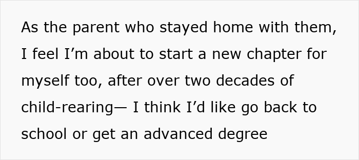Wife plans personal growth after child-rearing, moving forward from hubby's questions. Wife plans personal growth after child-rearing, moving forward from hubby's questions.