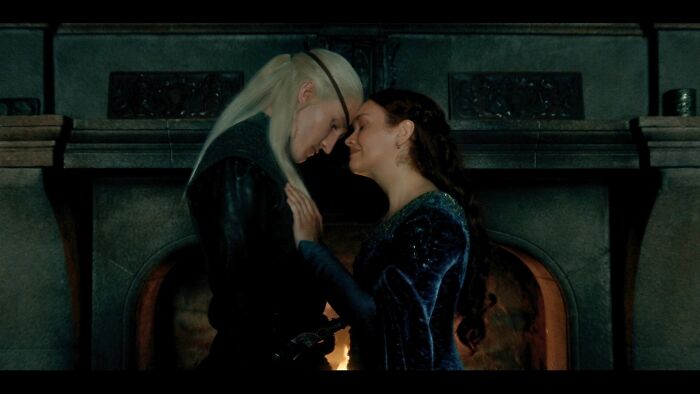 A tender intimate scene between two characters from House of the Dragon, igniting boycott threats. A tender intimate scene between two characters from House of the Dragon, igniting boycott threats.