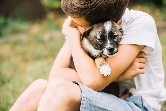 A person hugging a small puppy, representing the woman's life and her emotional journey after her ex-husband's actions. A person hugging a small puppy, representing the woman's life and her emotional journey after her ex-husband's actions.
