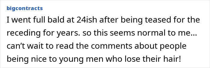 A screenshot of a comment about a Hollywood star and self-loathing, where a user shares their experience with hair loss. A screenshot of a comment about a Hollywood star and self-loathing, where a user shares their experience with hair loss.