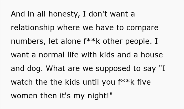 Text expressing a desire for a normal relationship over an open relationship with comparisons. Text expressing a desire for a normal relationship over an open relationship with comparisons.