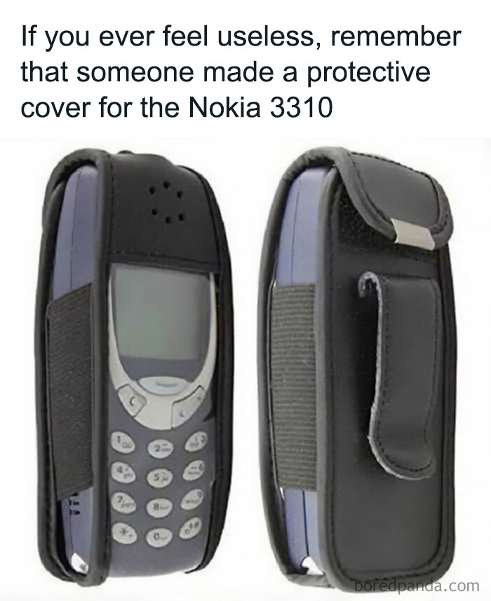 A Nokia 3310 phone in a protective cover, a nostalgic image for those who experienced the magic of the 90s and 00s.