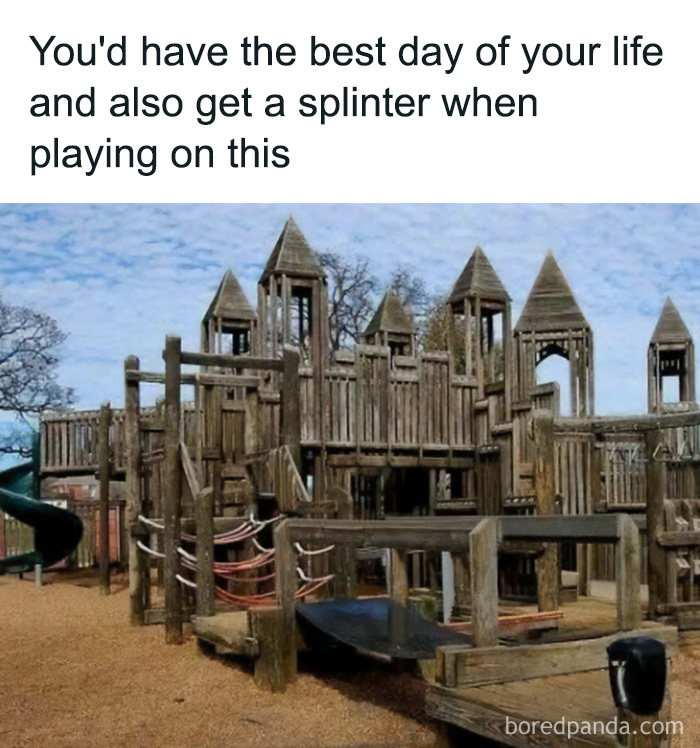 A large wooden playground structure bringing '90s and '00s nostalgia for childhood fun.