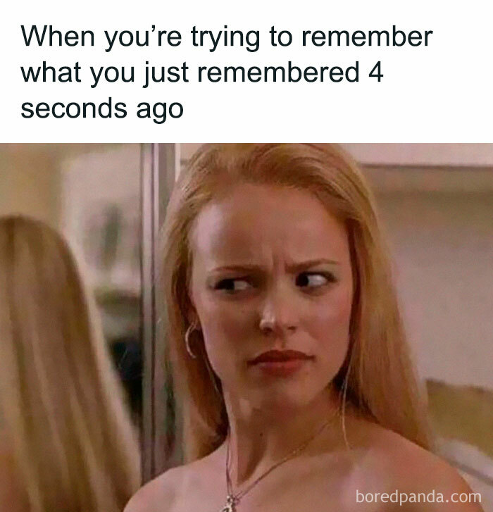 A hilarious meme featuring a woman trying to remember what she just remembered, perfect for a good mood tonight.