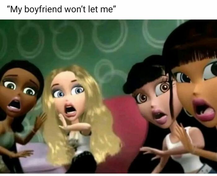 Hilarious memes with Bratz dolls looking shocked and wide-eyed, illustrating a relatable mood.