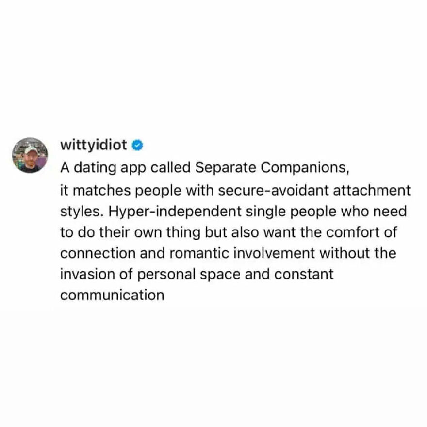 A screenshot showing a comedian's hilarious unfiltered takes on life about a dating app concept.