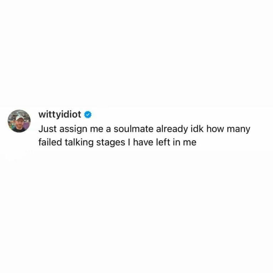 A screenshot of a comedian's social media post sharing hilarious unfiltered takes on life about soulmates.
