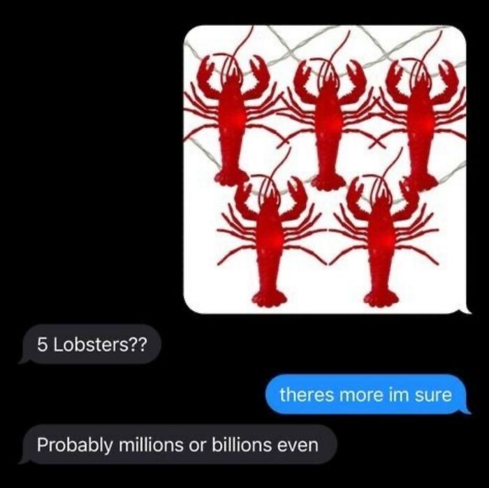 A text message conversation about lobsters, designed as a serotonin meme for comfort.