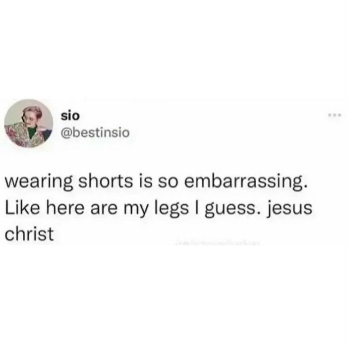 A serotonin meme on a Twitter post describing the awkwardness of wearing shorts, bringing comfort.