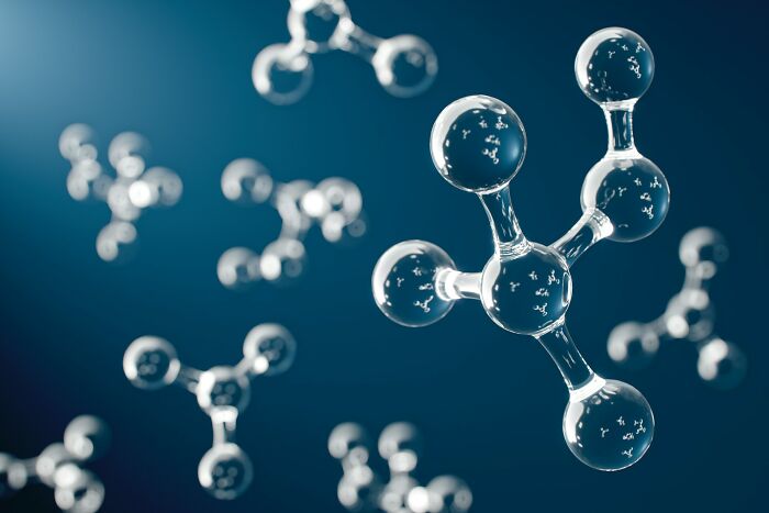 3D rendering of clear glass molecules interconnected, illustrating abstract scary science facts.