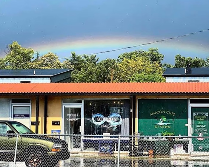 Rainbow over the Hair Salon Owner's Studio 8 and Amazon Cuts, reflecting the controversy. Rainbow over the Hair Salon Owner's Studio 8 and Amazon Cuts, reflecting the controversy.