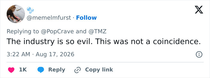 A tweet about Hayden Panettiere passing sparks dark theory, stating the industry is evil and it was not a coincidence. A tweet about Hayden Panettiere passing sparks dark theory, stating the industry is evil and it was not a coincidence.