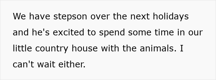 Stepson excited to spend holidays at country house, a loving gesture, despite grandma's accusations of buying love.