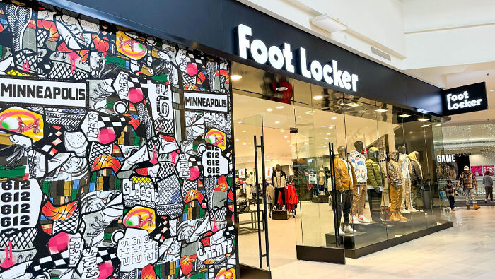 A Foot Locker store, a popular American tourist shopping destination for shoes and apparel.