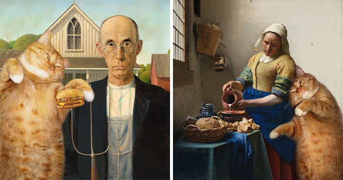 Artist Puts A Hilarious Twist On Famous Classical Paintings By Including Her Fat Orange Cat (42 New Pics)