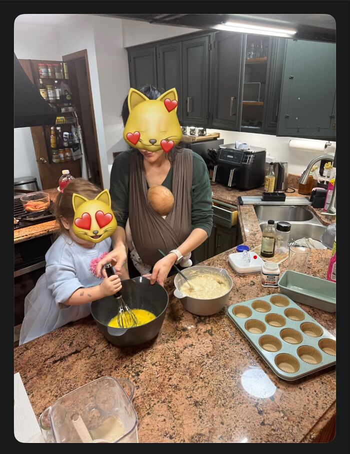 A mom and child baking together in the kitchen, capturing the joyful and fulfilling side of motherhood.