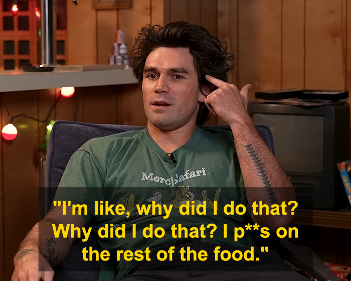 Hollywood Star reflecting on extreme food habits, showing regret over past actions with food. Hollywood Star reflecting on extreme food habits, showing regret over past actions with food.