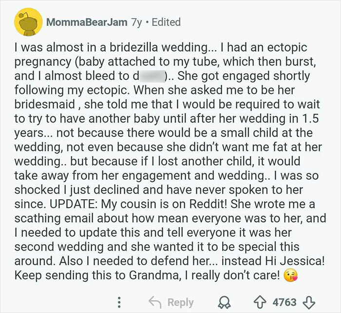 A social media post from a woman who almost participated in a 'bridezilla wedding' but declined due to an insensitive request.