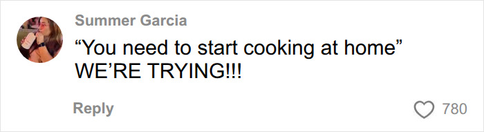 A TikTok comment from Summer Garcia suggesting cooking at home to avoid fake foods. A TikTok comment from Summer Garcia suggesting cooking at home to avoid fake foods.