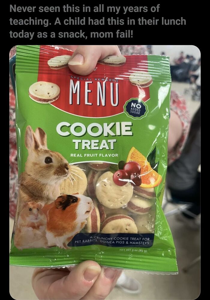 A parent's wrong way to solve a problem, packing pet rabbit treats for a child's snack.