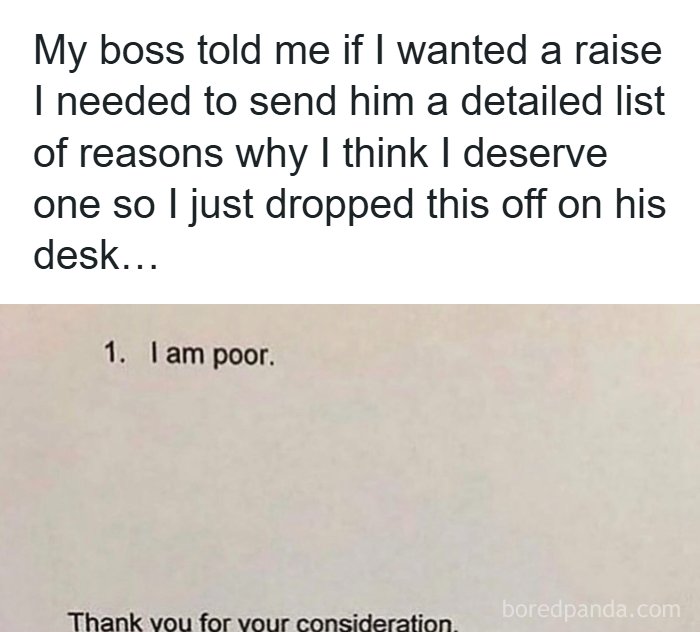 A meme queen post with text about needing a raise and a list with the reason I am poor.