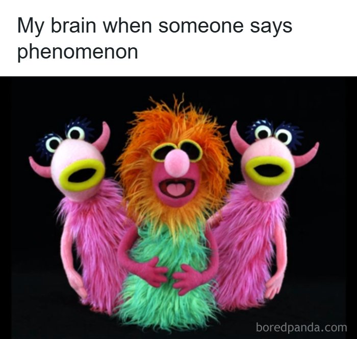 Three colorful, fluffy Muppet-like creatures, a humorous representation of '80s pop culture and how old you become.