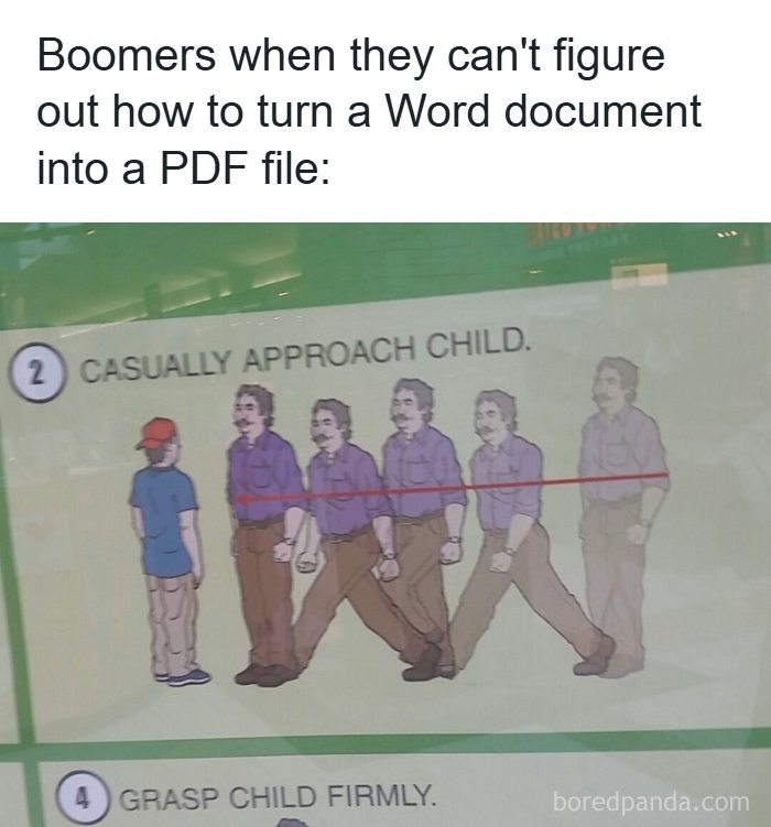 A funny meme showing how boomers struggle with technology.