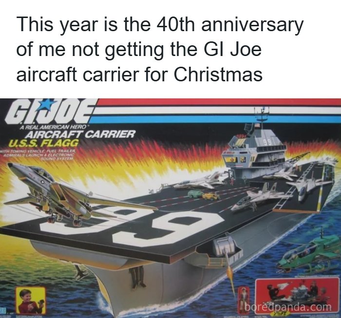 A GI Joe Aircraft Carrier box, a classic 80s toy reminding us of how old we become.