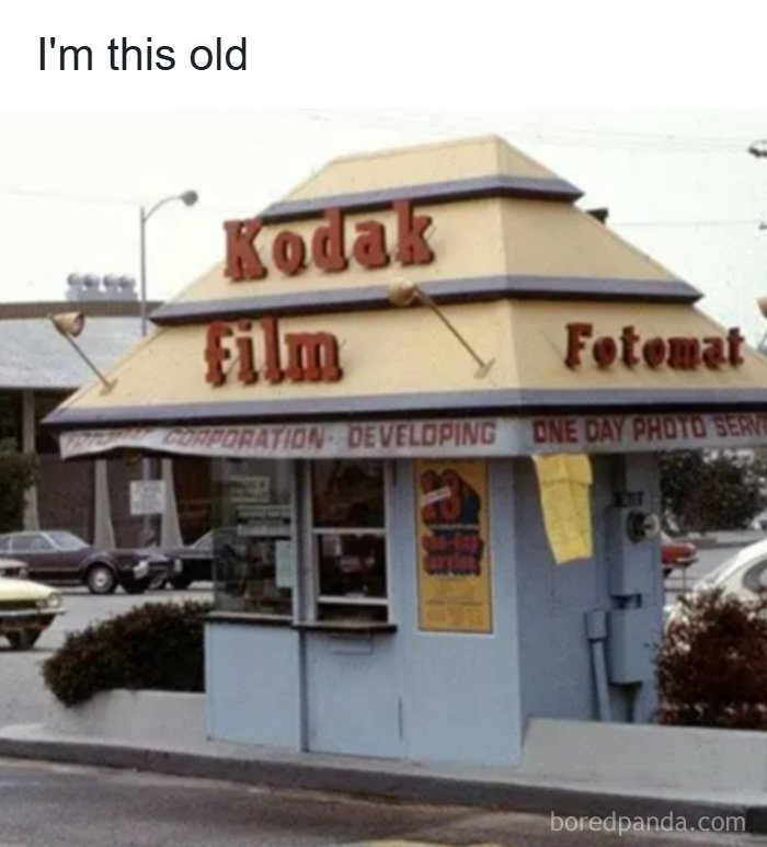 A vintage Kodak film Fotomat booth, a common sight for anyone who remembers the '80s and older.