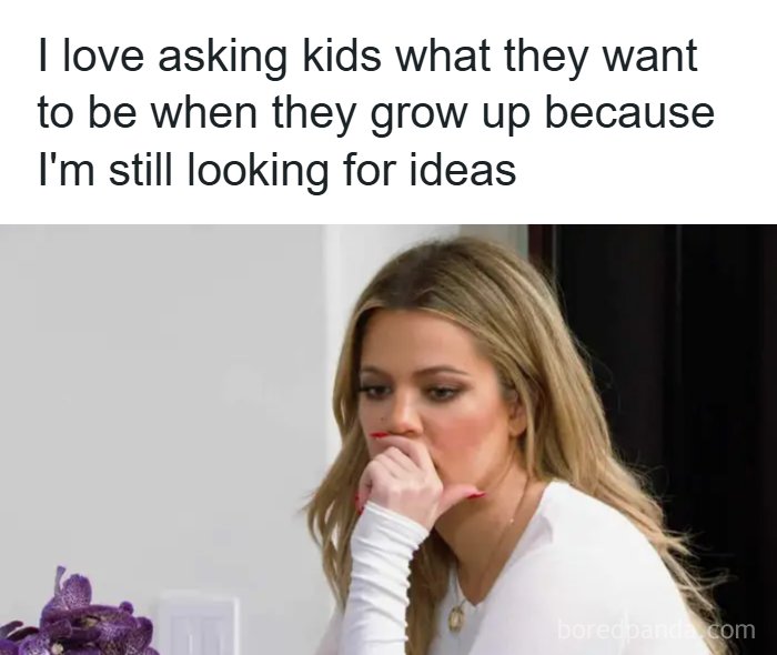 Khloe Kardashian looking pensive as a Meme Queen post about finding career ideas.