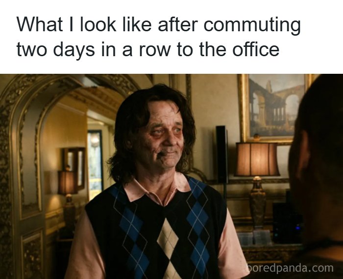 A meme queen post featuring a tired-looking person resembling a zombie, after commuting to the office.