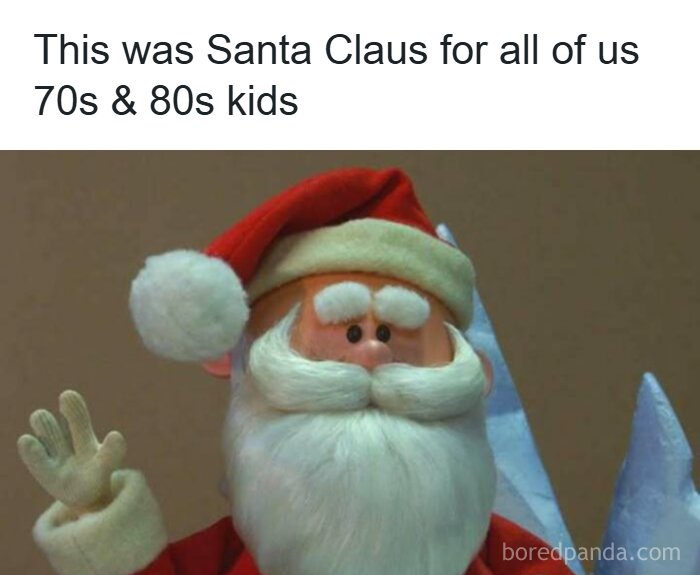 A classic claymation Santa Claus figure, reminiscent of Christmas for '70s and '80s kids and good times.