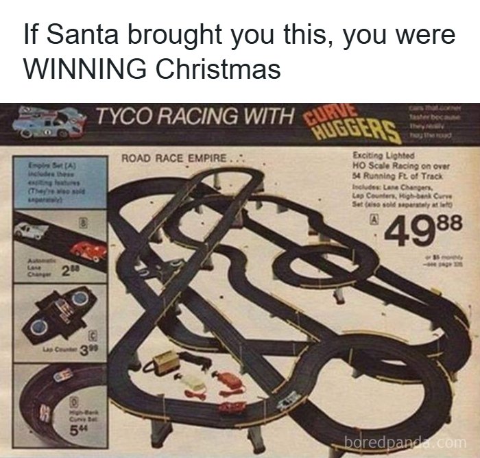 A vintage Tyco Racing set, a popular 80s toy that reminds of good times and how old we become.