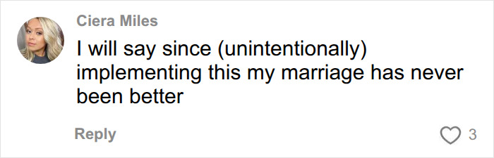A comment from Ciera Miles about the 72-hour rule improving her marriage and keeping intimacy alive. A comment from Ciera Miles about the 72-hour rule improving her marriage and keeping intimacy alive.