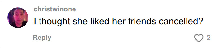 A social media comment asking, I thought she liked her friends cancelled?, referring to Taylor Swift and Blake Lively's children. A social media comment asking, I thought she liked her friends cancelled?, referring to Taylor Swift and Blake Lively's children.