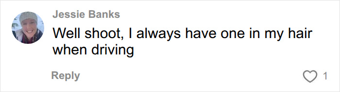 Jessie Banks' comment about habitually wearing a hair accessory while driving, noting hair accessory dangers.